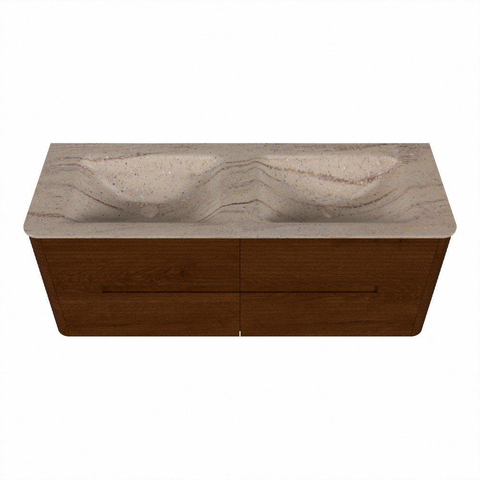 Mondiaz CIRO-DLUX Meuble de salle de bains - 130x45x50cm - plan vasque solid surface Saba - 2 vasques Double - sans trous de robinet - 4 tiroirs - Ruby SW1532167