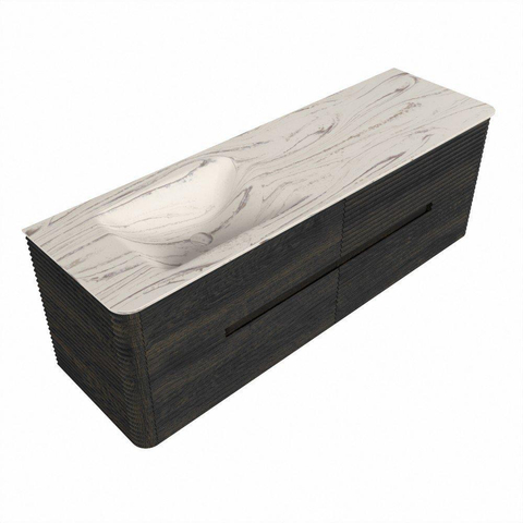Mondiaz CIRO-DLUX Badkamermeubelset - 150x45x50cm - Solid surface wastafel Nata - 1 wasbak Links - 1 kraangat - 4 lades - Shadow SW1532592