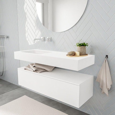 MONDIAZ ALAN 120cm - meuble bas - 1 tiroir - lavabo suspendu - vasque à gauche - 0 trous de robinet - talc SW408417