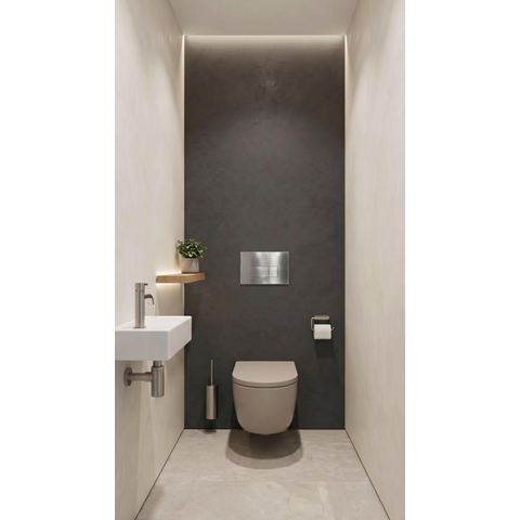 QeramiQ Dely Swirl Ensemble WC - réservoir encastré QeramiQ Flush - abattant 35mm - plaque de commande inox métal - boutons rectangulaires - beige SW1578340
