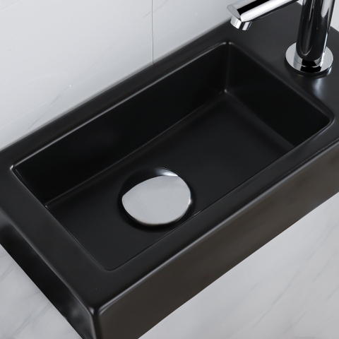 QeramiQ Fuente fonteinset – 37.5x18.5x9 cm – keramiek zwart mat – kraangat rechts – chromen kraan SW1232723