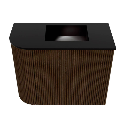 Mondiaz JOYA 51.6cm meuble de salle de bains - arrondi gauche couleur Walnut - Vasque FAYE position Droite Sans trou de robinet couleur Urban. SW1421360