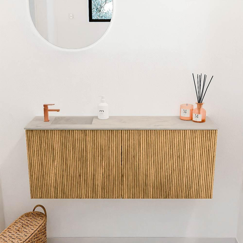 Mondiaz JOYA-DLUX 100cm toiletmeubel - kleur Oak - Wastafel FAYE positie Links 1 kraangat kleur Opalo. SW1422178