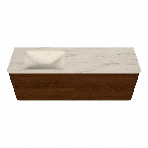 Mondiaz CIRO-DLUX Meuble de salle de bains - 150x45x50cm - Plan vasque Solid surface Meli - 1 lavabo à gauche - 1 trou de robinet - 4 tiroirs - Ruby SW1531767