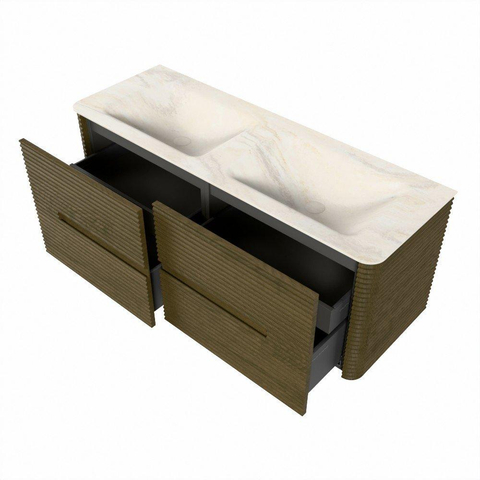 Mondiaz CIRO-DLUX Meuble de salle de bains complet - 130x45x50cm - Plan vasque solid surface Ostra - 2 lavabos double - 2 trous de robinet - 4 tiroirs - Dusk SW1532928
