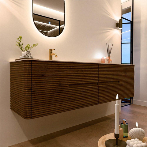 Mondiaz CIRO-DLUX Badkamermeubelset - 180x45x50cm - Solid surface wastafel Meli - 1 wasbak Links - 1 kraangat - 4 lades - Dusk SW1533202