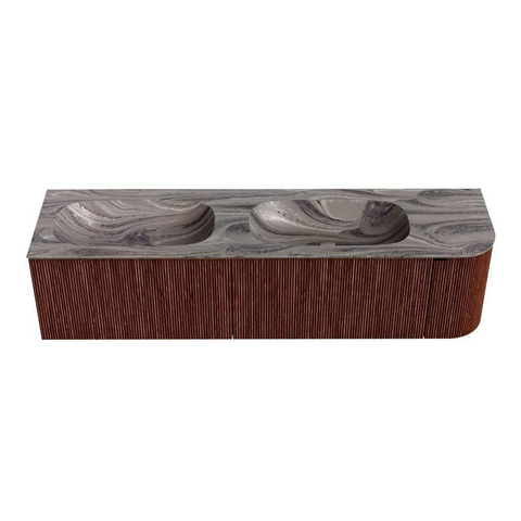 MONDIAZ KURVE-DLUX 175cm badmeubel ronding Rechts kleur Ruby met 2 lades en 1 deur. Wastafel STOR SMALL Dubbel / Links zonder kraangat Sombra. SW1434003