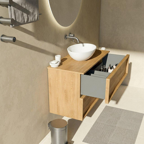 Saniclass Holz Frame Badkamermeubelset - 100x45x62cm - houten topblad - zonder kraangat - 2 lades - mat eiken natural (hout) SW1483378