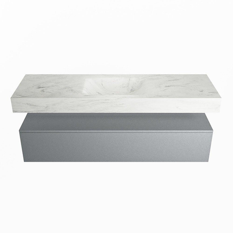 Mondiaz ALAN-DLUX Ensemble de meuble - 150cm - meuble Plata mat - 1 tiroir - Lavabo Cloud Opalo suspendu - vasque Centre - 1 trou de robinet SW807096