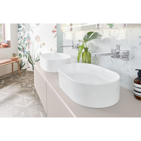 Villeroy & Boch Collaro opzetwastafel ovaal - 56x36cm - zonder overloop - zonder kraangat CeramicPlus - White Alpine (glans wit) SW358399