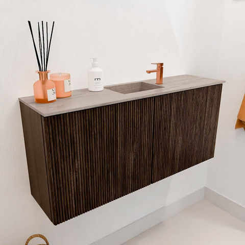 Mondiaz JOYA-DLUX 90cm meuble de salle de bains - couleur Walnut - Vasque FAYE position Milieu 1 trou de robinet couleur Saba. SW1424649