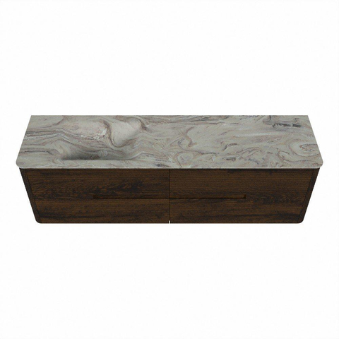 Mondiaz CIRO-DLUX Ensemble meuble de salle de bains - 170x45x50cm - Plan-vasque Solid surface Glace - 1 vasque à gauche - 1 trou de robinet - 4 tiroirs - Noyer SW1530294