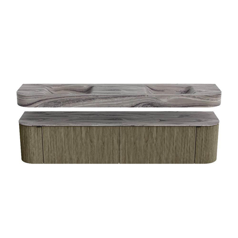 MONDIAZ THOR-DLUX 200cm meuble de salle de bains arrondi gauche + droite couleur Shadow avec 2 tiroirs et 2 portes. Vasque suspendue CLOUD Double sans trou de robinet couleur Sombra. SW1467291