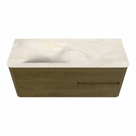 Mondiaz CIRO-DLUX Meuble de salle de bains - 120x45x50cm - Plan-vasque en solid surface Ostra - 1 vasque à gauche - 1 trou de robinetterie - 2 tiroirs - Dusk SW1532930