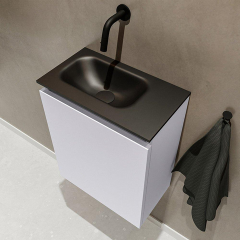 MONDIAZ TURE Toiletmeubel 40x23x50cm met 0 kraangaten 1 deuren cale mat Wastafel Eden links Solid Surface Zwart SW475436