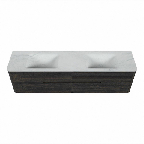 Mondiaz CIRO-DLUX Badkamermeubelset - 190x45x50cm - Solid surface wastafel Opalo - 2 wasbak Dubbel - 2 kraangaten - 4 lades - Shadow SW1532444