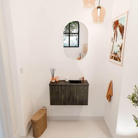 Mondiaz JOYA-DLUX 70cm toiletmeubel - kleur Shadow - Wastafel FAYE positie Rechts 1 kraangat kleur Lava. SW1422824
