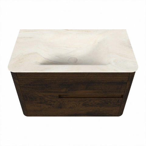 Mondiaz CIRO-DLUX Ensemble meuble de salle de bains - 80x45x50cm - Plan vasque solid surface Ostra - 1 lavabo au milieu - 1 trou de robinet - 2 tiroirs - Noyer SW1530348