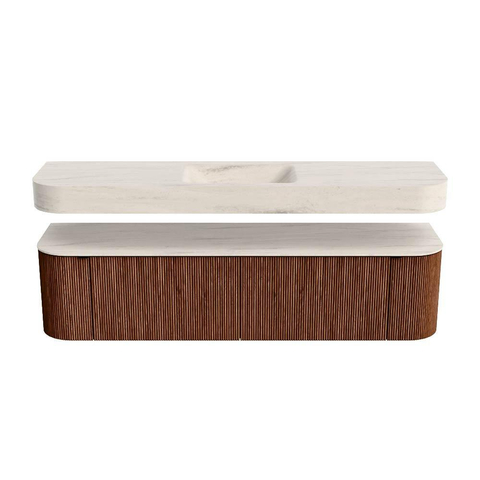 MONDIAZ THOR-DLUX 180cm meuble de salle de bains arrondi gauche + droite couleur Ruby avec 2 tiroirs et 2 portes. Vasque suspendue CLOUD Milieu 1 trou de robinet couleur Meli. SW1466173