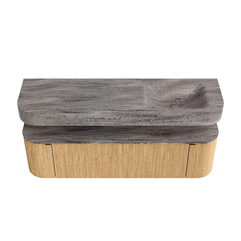 MONDIAZ THOR-DLUX 160cm meuble de salle de bains arrondi gauche + droite couleur Oak avec 1 tiroir et 2 portes. Vasque suspendue CLOUD Droite 1 trou de robinet couleur Oza. SW1465295