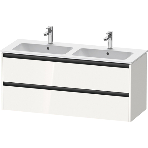 Duravit Ketho.2 Wastafelonderbouwkast - met 2 laden - voor dubbele wastafel - 128x48x55cm - met grepen antraciet - hoogglans wit SW771850