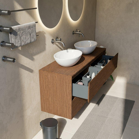 Saniclass Holz Pure Badkamermeubelset - 140x45x62cm - houten topblad - zonder kraangat - 4 lades - mat walnut pure (hout) SW1437031