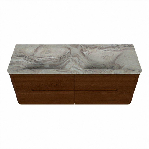 Mondiaz CIRO-DLUX Ensemble de meubles de salle de bains - 130x45x50cm - Plan vasque solid surface Glace - 2 vasques double - sans trous de robinetterie - 4 tiroirs - Ruby SW1531659