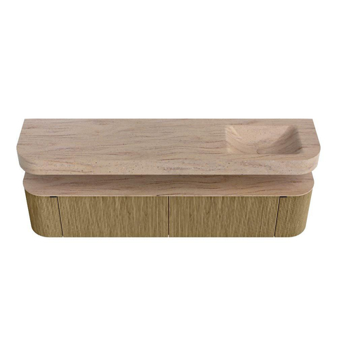 MONDIAZ THOR-DLUX 200cm meuble de salle de bains arrondi gauche + droite couleur Dusk avec 2 tiroirs et 2 portes. Vasque suspendue CLOUD Droite 1 trou de robinet couleur Saba. SW1467229