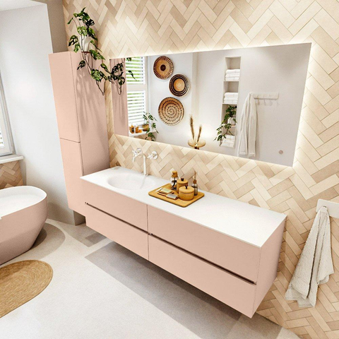 MONDIAZ Vica Ensemble meuble de salle de bains - 170cm - meuble bas rosee - 4 tiroirs - lavabo moon gauche - 1 trou de robinet - version haute 60cm - talc SW1080411