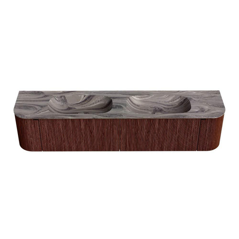 MONDIAZ KURVE-DLUX Meuble de salle de bains 200cm arrondi Gauche + Droite couleur Ruby avec 2 tiroirs et 2 portes. Lavabo STOR SMALL Double sans trou de robinet Sombra. SW1434005