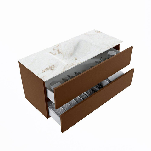 MONDIAZ VICA-DLUX Ensemble meuble de salle de bains - 110cm - meuble bas rust - 2 tiroirs - vasque encastrée cloud au milieu - 1 trou de robinet - version haute 60cm - frappe SW1089157