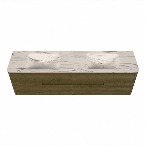 Mondiaz CIRO-DLUX Meuble de salle de bains - 180x45x50cm - plan vasque solid surface Nata - 2 vasques double - sans trous de robinet - 4 tiroirs - Dusk SW1533268