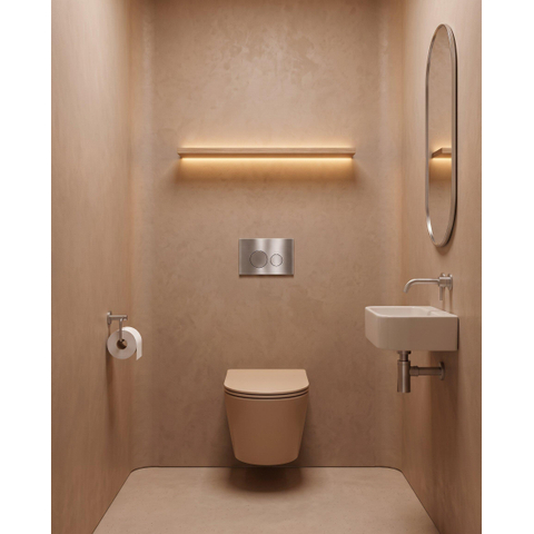 QeramiQ Dely Toiletset - 36.3x51.7cm - diepspoel - rimless - Geberit UP320 inbouwreservoir - softclose toilet zitting - steel bedieningsplaat - ronde knoppen - mat beige SW1242423