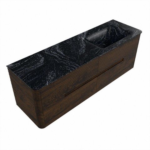 Mondiaz CIRO-DLUX Badkamermeubelset - 150x45x50cm - Solid surface wastafel Lava - 1 wasbak Rechts - 1 kraangat - 4 lades - Walnut SW1530144