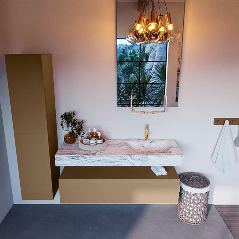 MONDIAZ ALAN - DLUX Badkamermeubelset - 130cm - onderkast - Oro - 1 lade - vrijhangende wastafel - wasbak rechts - 1 kraangat - Glace SW806020