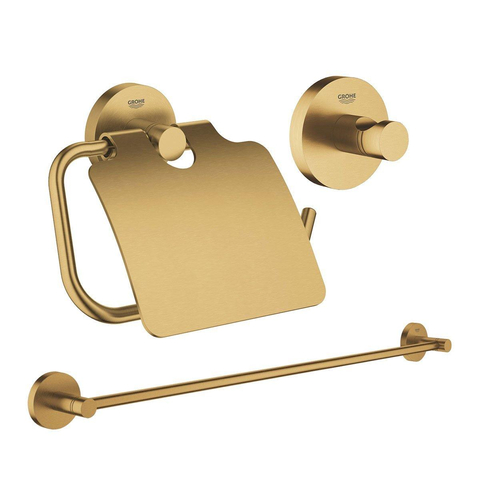 Grohe Essentials Accessoireset 3-delig - handdoekhouder - handdoekhaak - toiletrolhouder met klep - brushed cool sunrise (goud) SW529098
