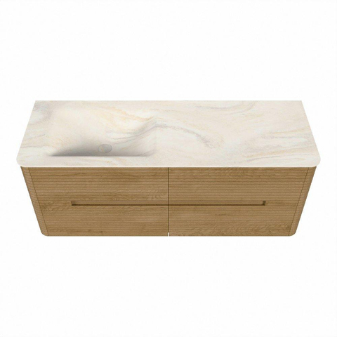 Mondiaz CIRO-DLUX Meuble de salle de bains - 130x45x50cm - Plan-vasque en solid surface Ostra - 1 vasque à gauche - sans trous de robinet - 4 tiroirs - Chêne SW1530921