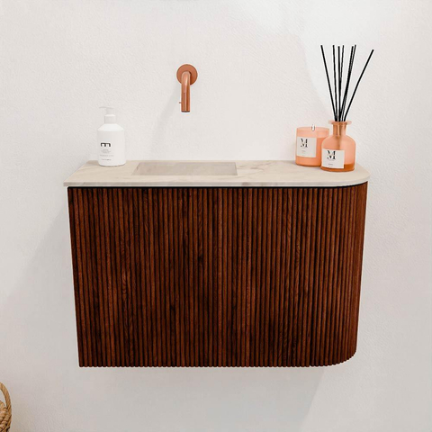 Mondiaz JOYA-DLUX Meuble de toilette 61,6cm - arrondi droit couleur Ruby - Lavabo FAYE position Gauche Sans trou de robinet couleur Frappe SW1423492