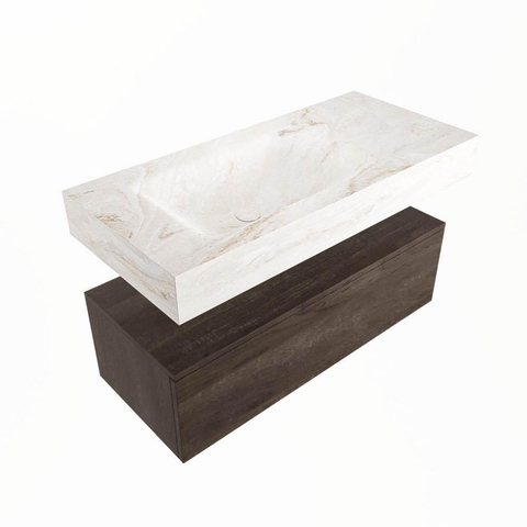 Mondiaz ALAN-DLUX Badkamermeubelset - 120x46cm - 1 lade - vrijhangende wastafel - 1 kraangat - 1 links - Dark brown (eiken donker) SW1239353