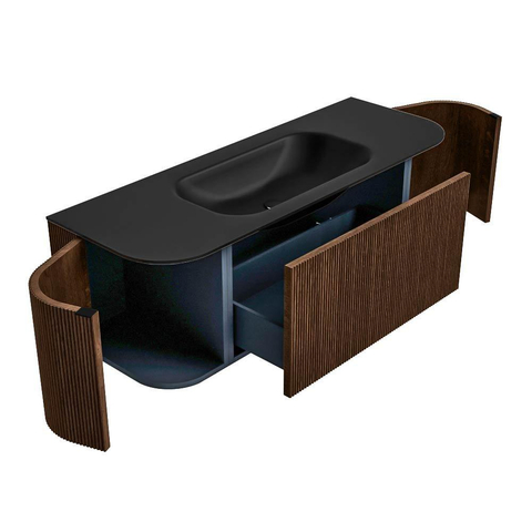 MONDIAZ KURVE Meuble de salle de bains 130 cm avec module 25 Len R couleur Walnut avec 1 tiroir et 2 portes. Lavabo BIG SMALL central sans trou de robinet Urban. SW1138478
