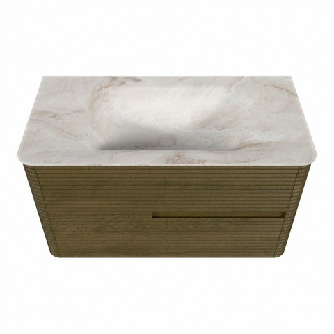Mondiaz CIRO-DLUX Ensemble meuble de salle de bains - 90x45x50cm - vasque solid surface Frappe - 1 lavabo au milieu - sans trous de robinet - 2 tiroirs - Dusk SW1532802
