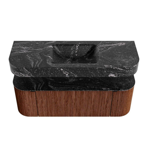 MONDIAZ THOR-DLUX Meuble de salle de bains 130cm arrondi gauche + droite couleur Ruby avec 1 tiroir et 2 portes. Vasque suspendue CLOUD Milieu sans trou de robinet couleur Lava. SW1463686