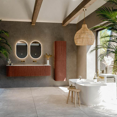 Mondiaz KURVE-DLUX Ensemble de meuble de salle de bains - 170x46x40cm - 1 tiroir - 2 portes - lavabo solid surface - central - sans trou de robinet - Ruby SW1415878