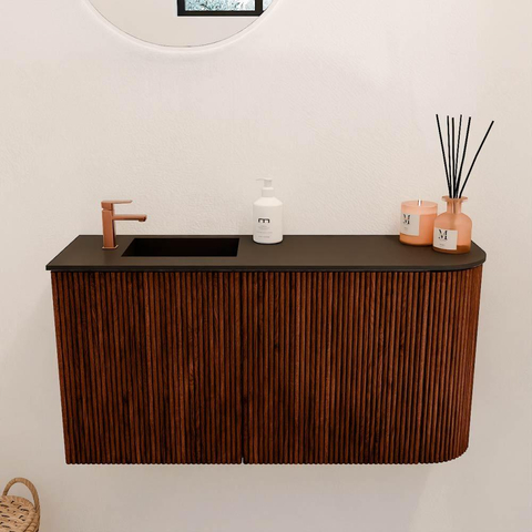 Mondiaz JOYA 81.6cm toiletmeubel - ronding rechts kleur Ruby - Wastafel FAYE positie Links 1 kraangat kleur Urban. SW1421827