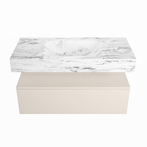Mondiaz ALAN-DLUX Ensemble de meuble - 100cm - meuble Linen mat - 1 tiroir - Lavabo Cloud Glace suspendu - vasque Centre - 1 trou de robinet SW805632