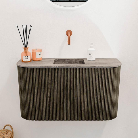 Mondiaz JOYA-DLUX 73.2cm toiletmeubel - ronding links en rechts kleur Shadow - Wastafel FAYE positie Midden Zonder kraangat kleur Oza. SW1425077