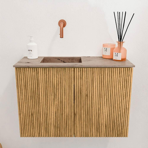 Mondiaz JOYA-DLUX 60cm toiletmeubel - kleur Oak - Wastafel FAYE positie Links Zonder kraangat kleur Arena. SW1423846