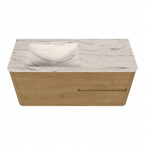 Mondiaz CIRO-DLUX Ensemble meuble de salle de bains - 110x45x50cm - Vasque en solid surface Nata - 1 lavabo à gauche - 1 trou de robinet - 2 tiroirs - Chêne SW1531447
