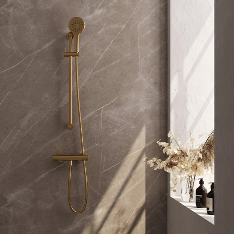 BRAUER Stripe Opbouw Douche Thermostaatkraan - SET 02 - glijstang - 3-standen handdouche - doucheslang - goud geborsteld PVD SW1434816