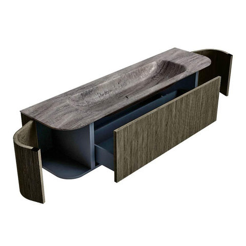 MONDIAZ KURVE-DLUX 170cm meuble de salle de bains arrondi Gauche + Droite couleur Shadow avec 1 tiroir et 2 portes. Lavabo BIG LARGE Central sans trou de robinet Oza. SW1432909